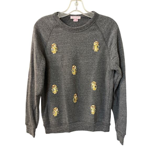 Bow & Drape Sz M Sequin Beaded Owl Pullover Crew Neck Gray Novelty Sweater‎ - Picture 1 of 10